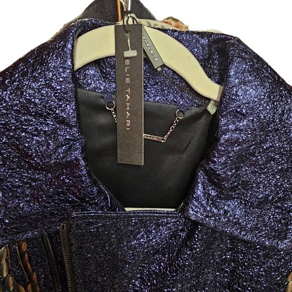 ELIE TAHARI WOMENS MAE LAMB LEATHER METALLIC Moto jacket size XL NEW $1798 MSRP - Picture 15 of 16